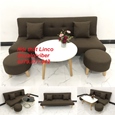 Bộ bàn ghế sofa bed màu nâu vải bố giá rẻ Nội Thất Linco Đắk Lắk