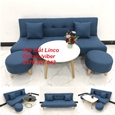 Bộ bàn ghế sofa bed màu xanh dương vải bố giá rẻ Nội Thất Linco Buôn Mê Thuột